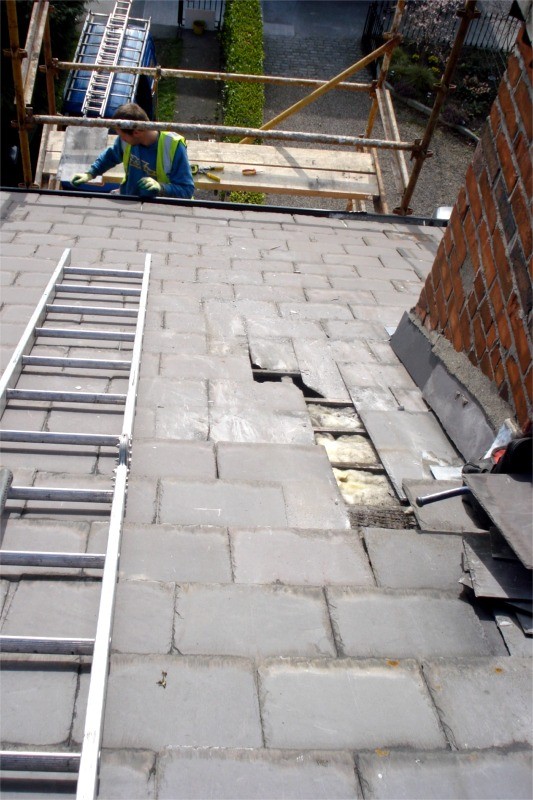 Fixing Roof with scaffolding - D. Coakley Ltd. Roof Repairs, Dublin, Ireland